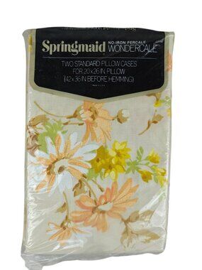 NEW Vintage Springmaid Wondercale No-Iron Pillowcases Set of 2 70s Floral Design